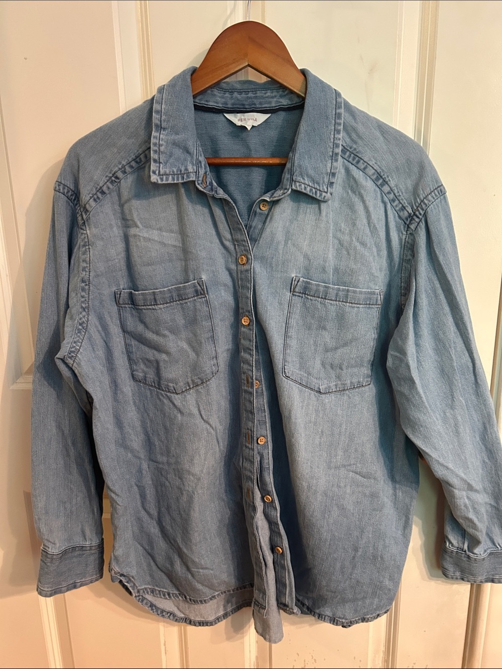Light Wash Denim Button-Down Shirt - Women